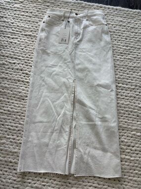 Stitch + Feather  Off White Denim Maxi Skirt with Front Slit
Size Small. NWT